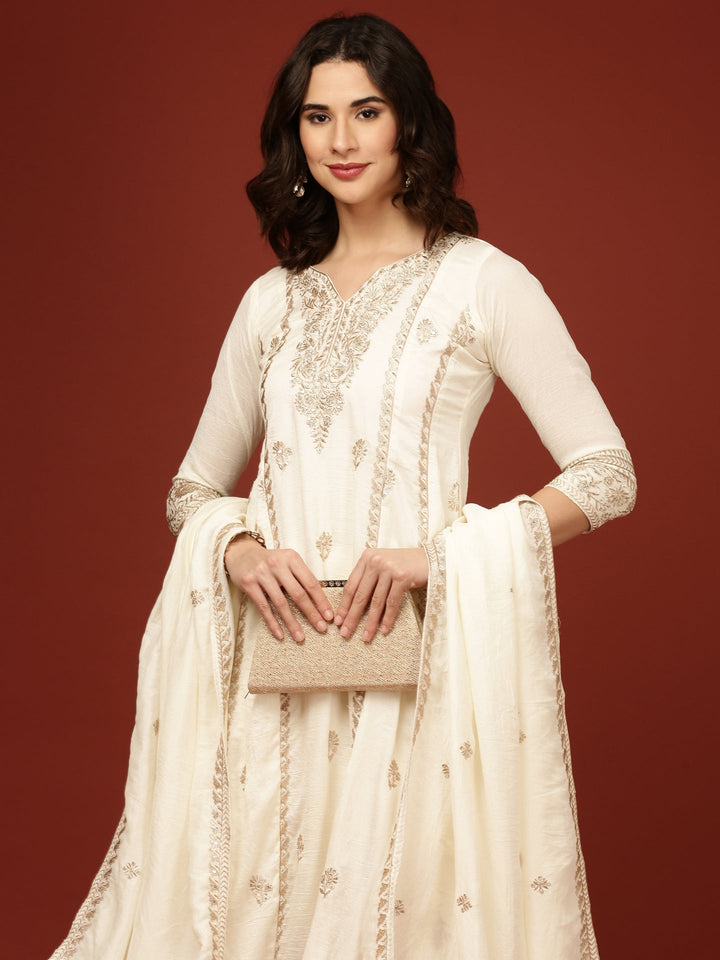 Neerus Beige Silk Suit Set - back view