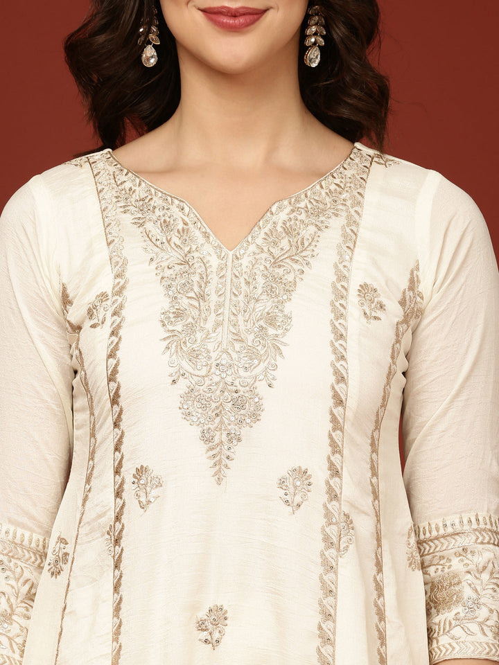 Cream Vichitra Silk Three Piece Set