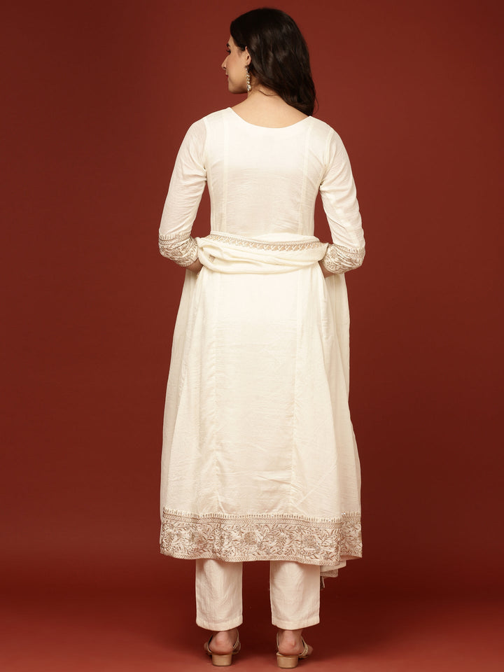 Cream Vichitra Silk Three Piece Set