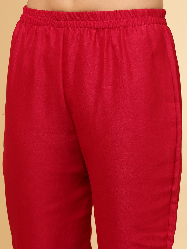 Neerus Red Silk Saree with Blouse and Dupatta - detail view 3