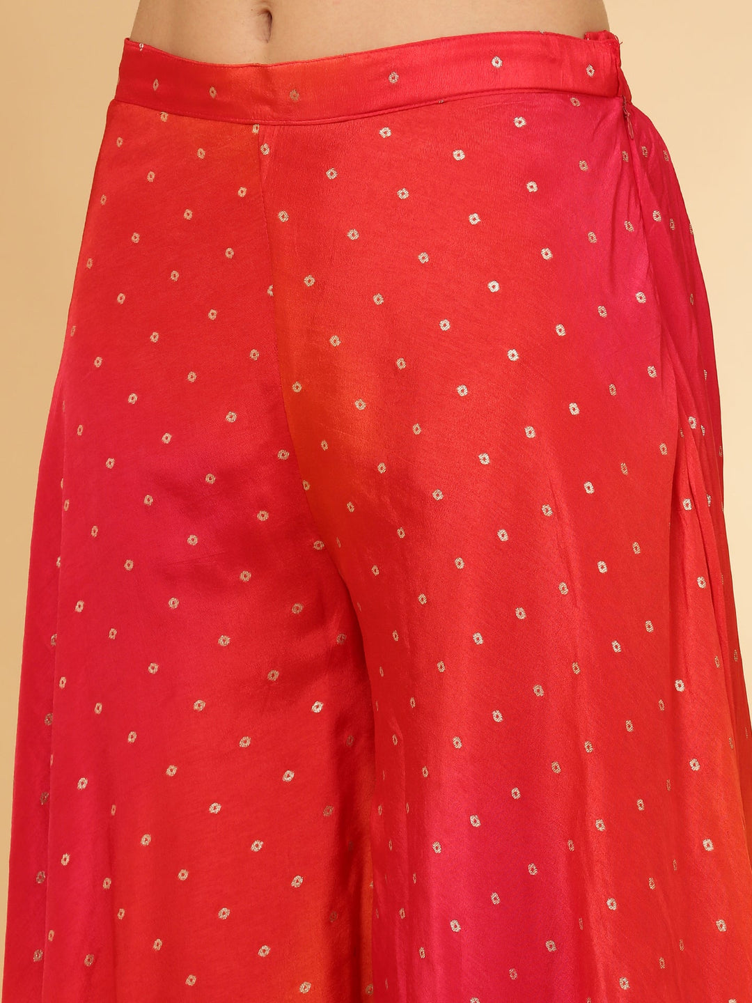 Neerus Pink silk suit set top with palazzo - detail view 4