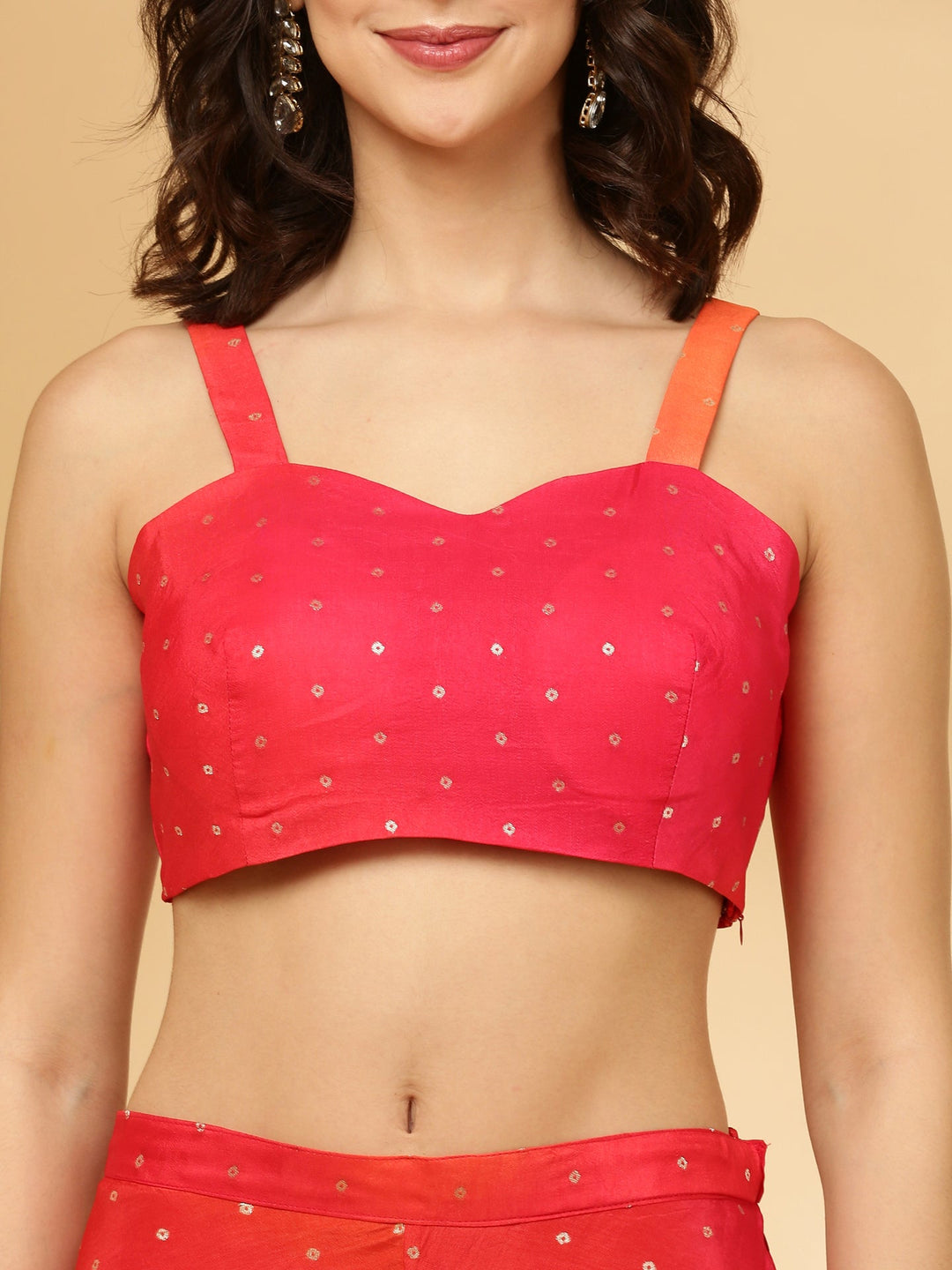 Neerus Pink silk suit set top with palazzo - detail view 3