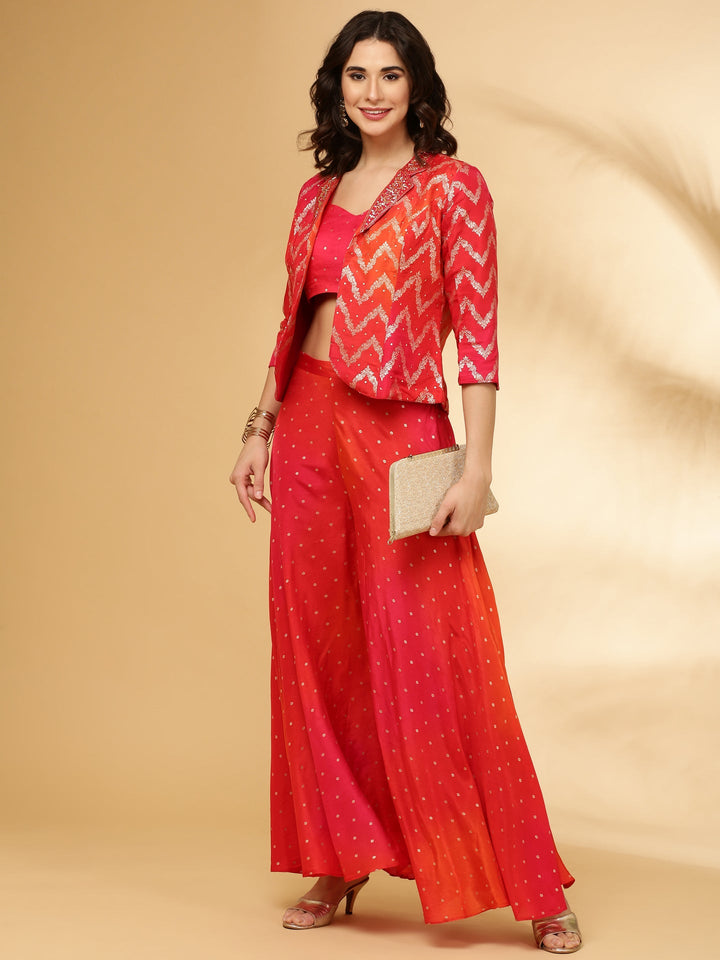Neerus Pink silk suit set top with palazzo - side view