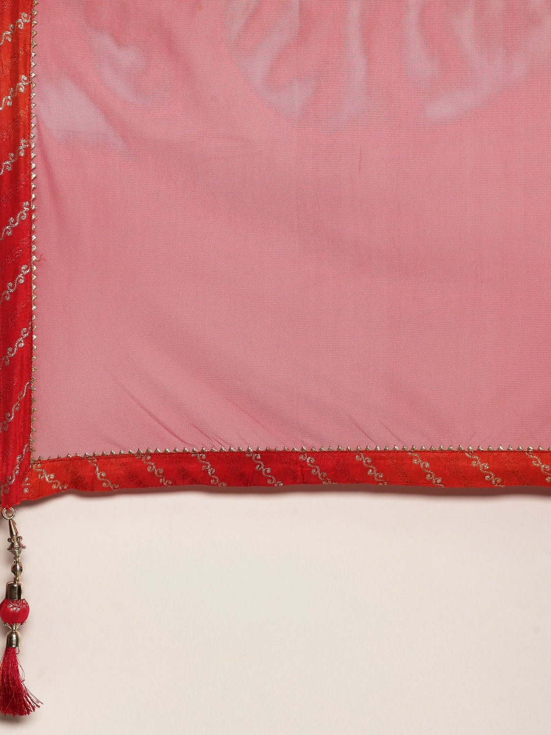 Neerus Red silk embroidered suit set with palazzo and dupatta - detail view 5