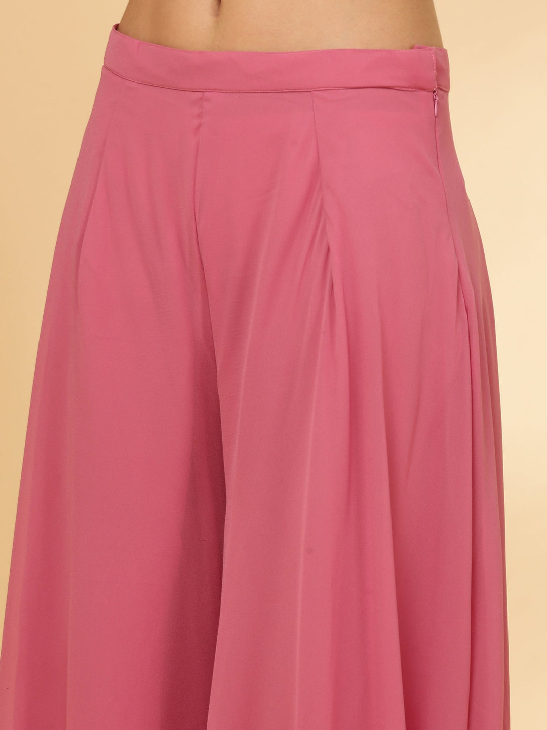 Neerus Pink tissue embroidered crop top palazzo suit set - detail view 4
