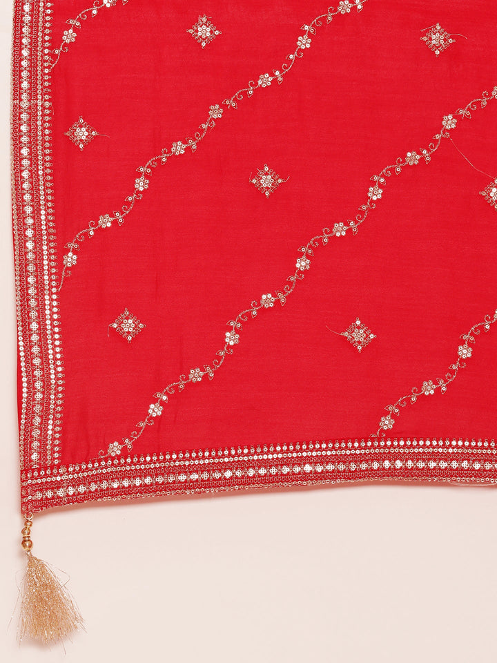 Neerus Red raw silk embroidered suit set - detail view 5