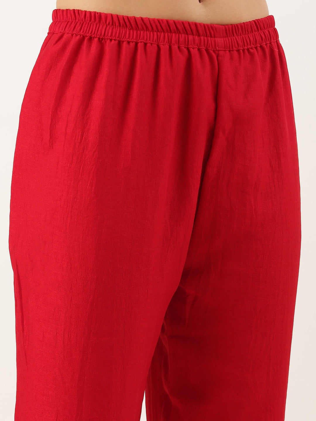 Neerus Red raw silk embroidered suit set - detail view 4