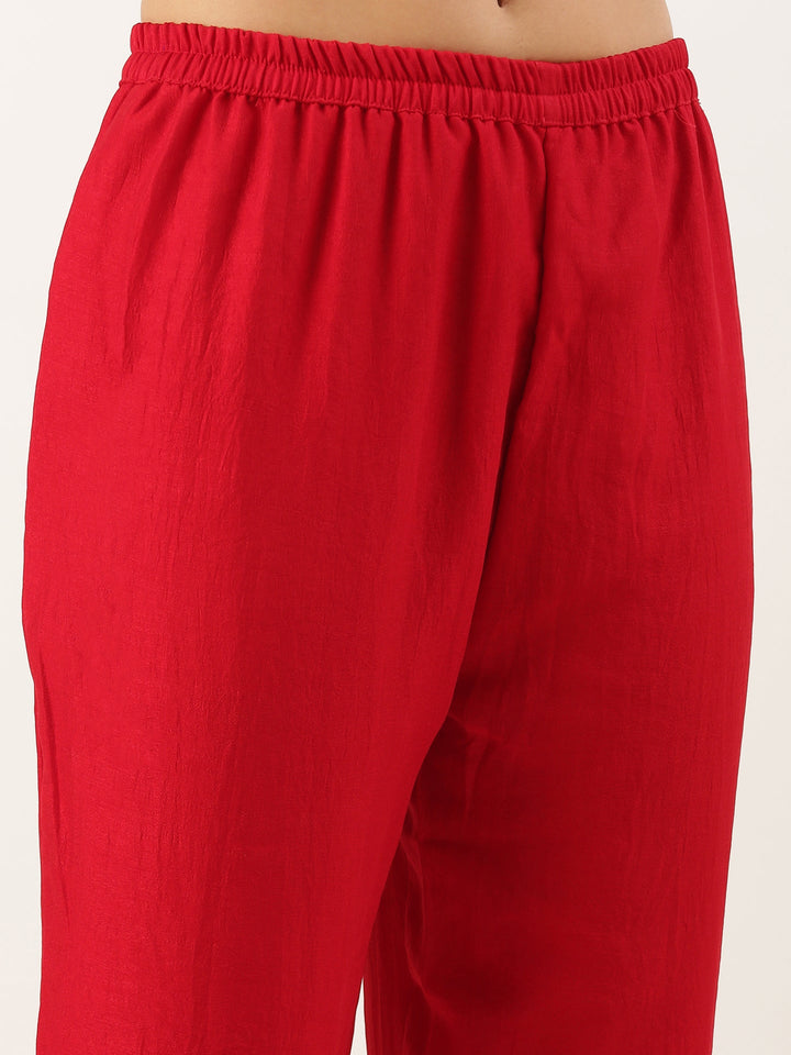 Neerus Red raw silk embroidered suit set - detail view 4