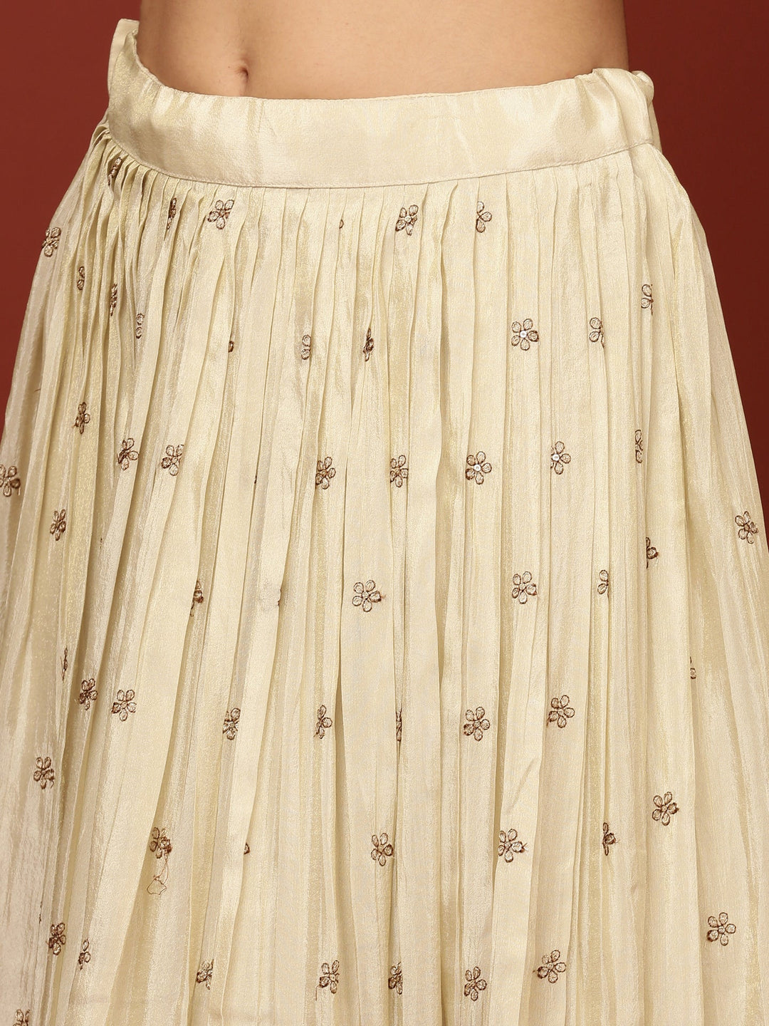 Neerus Beige silk embellished lehenga with floral motifs - detail view 3