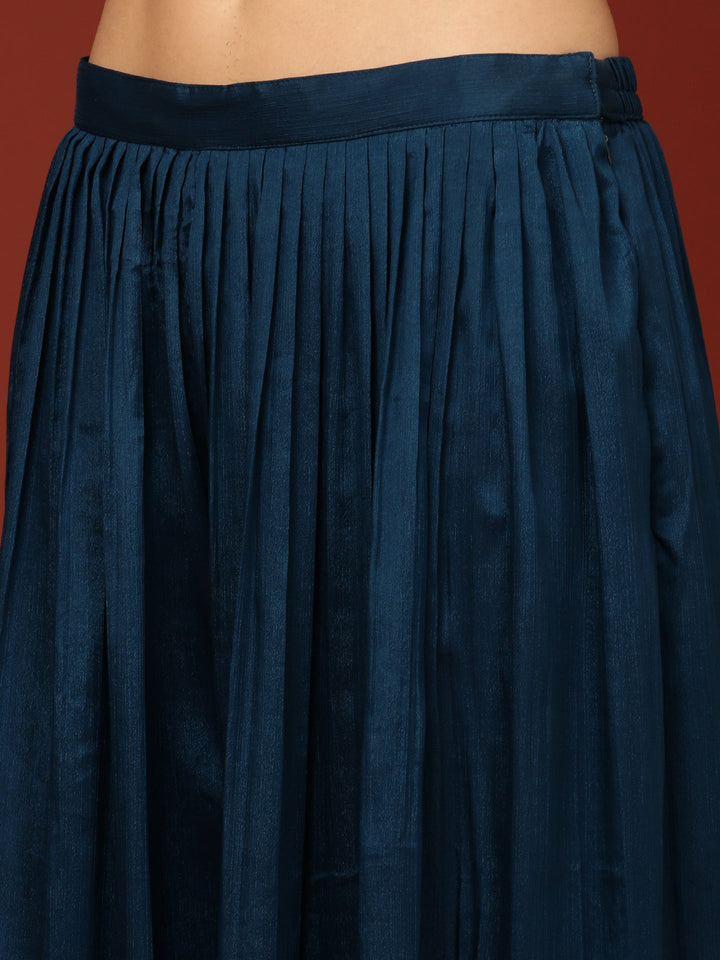 Neerus Blue silk embellished Anarkali suit set - detail view 4