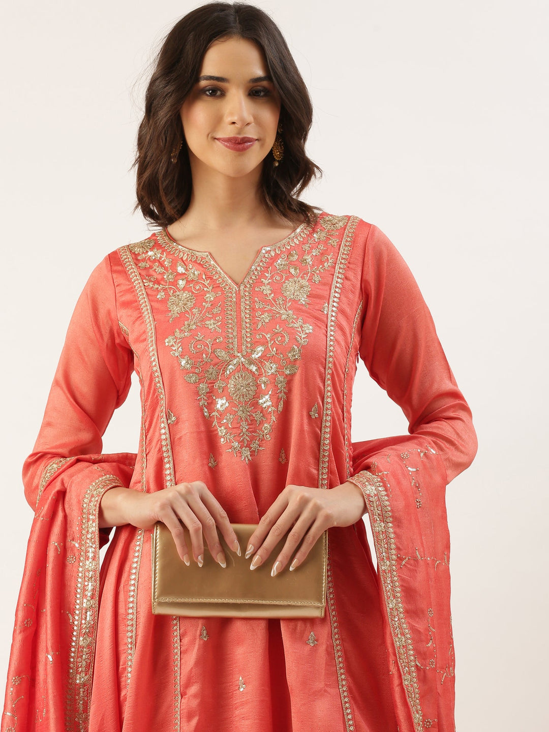 Neerus Pink silk embroidered suit set - detail view 3