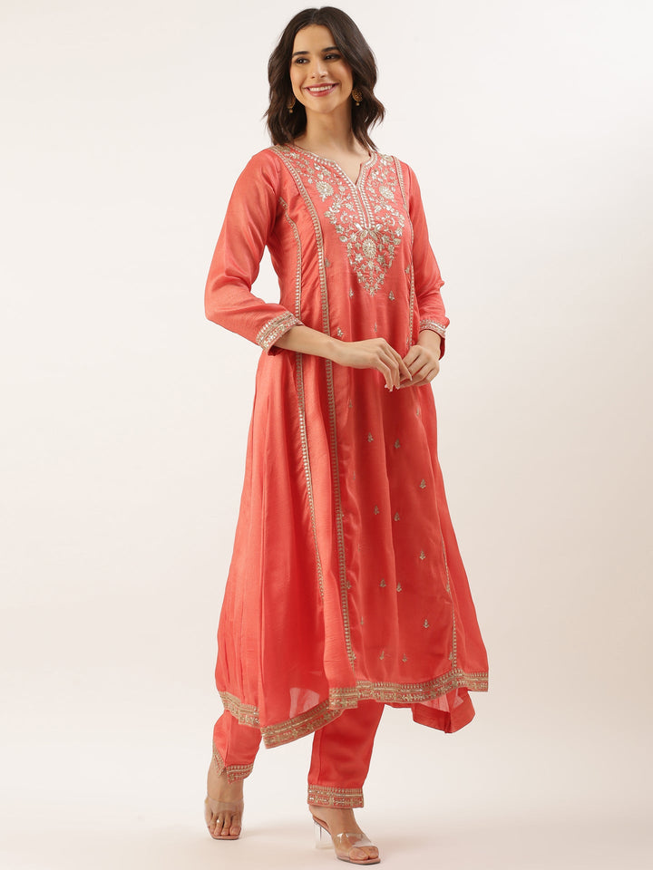 Neerus Pink silk embroidered suit set - side view
