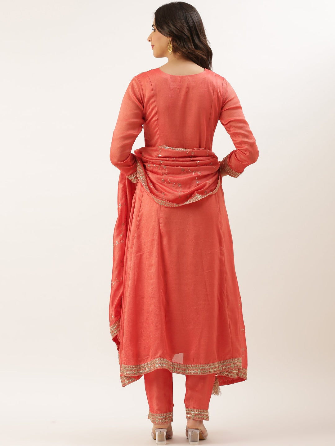 Neerus Pink silk embroidered suit set - detail view 1