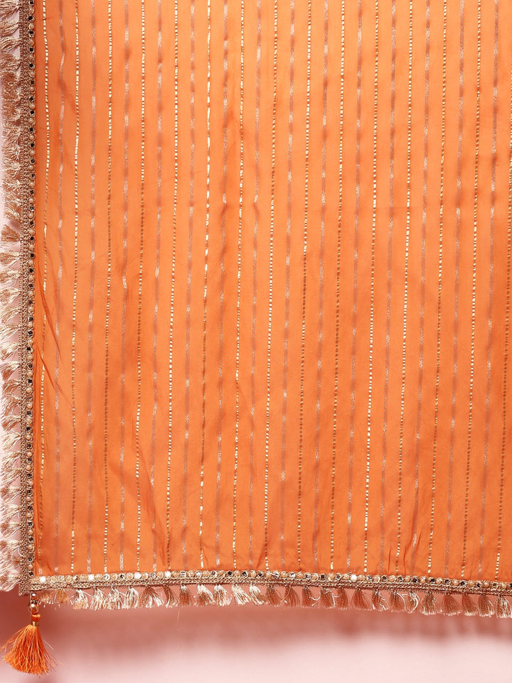 Neerus Orange tissue hand embroidered suit set - detail view 5