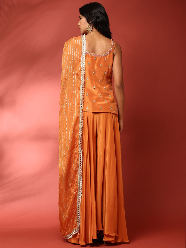 Neerus Orange tissue hand embroidered suit set - detail view 1
