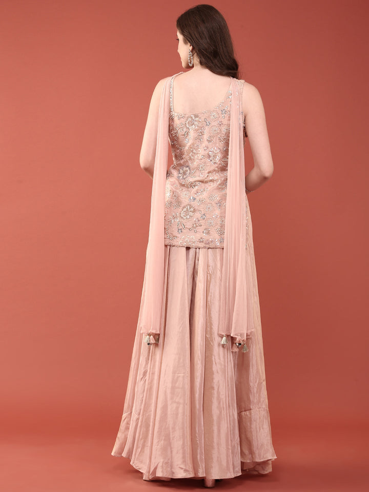 Peach Tissue Hand Embroidery Palazzo Set