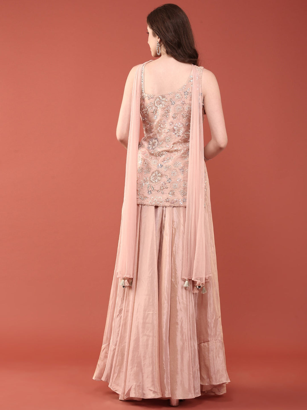 Neerus Orange tissue hand embroidered suit set - detail view 1