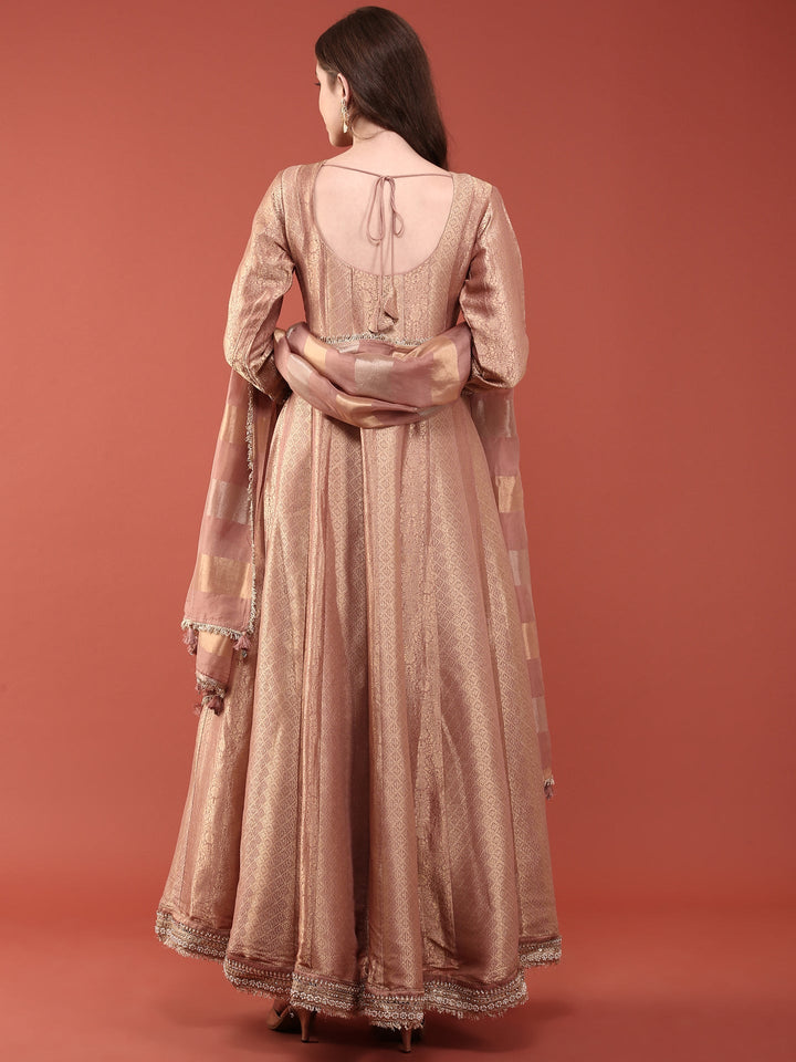 Onion Pink Banaras Silk Heavy Zari Embroidered Anarkali Set