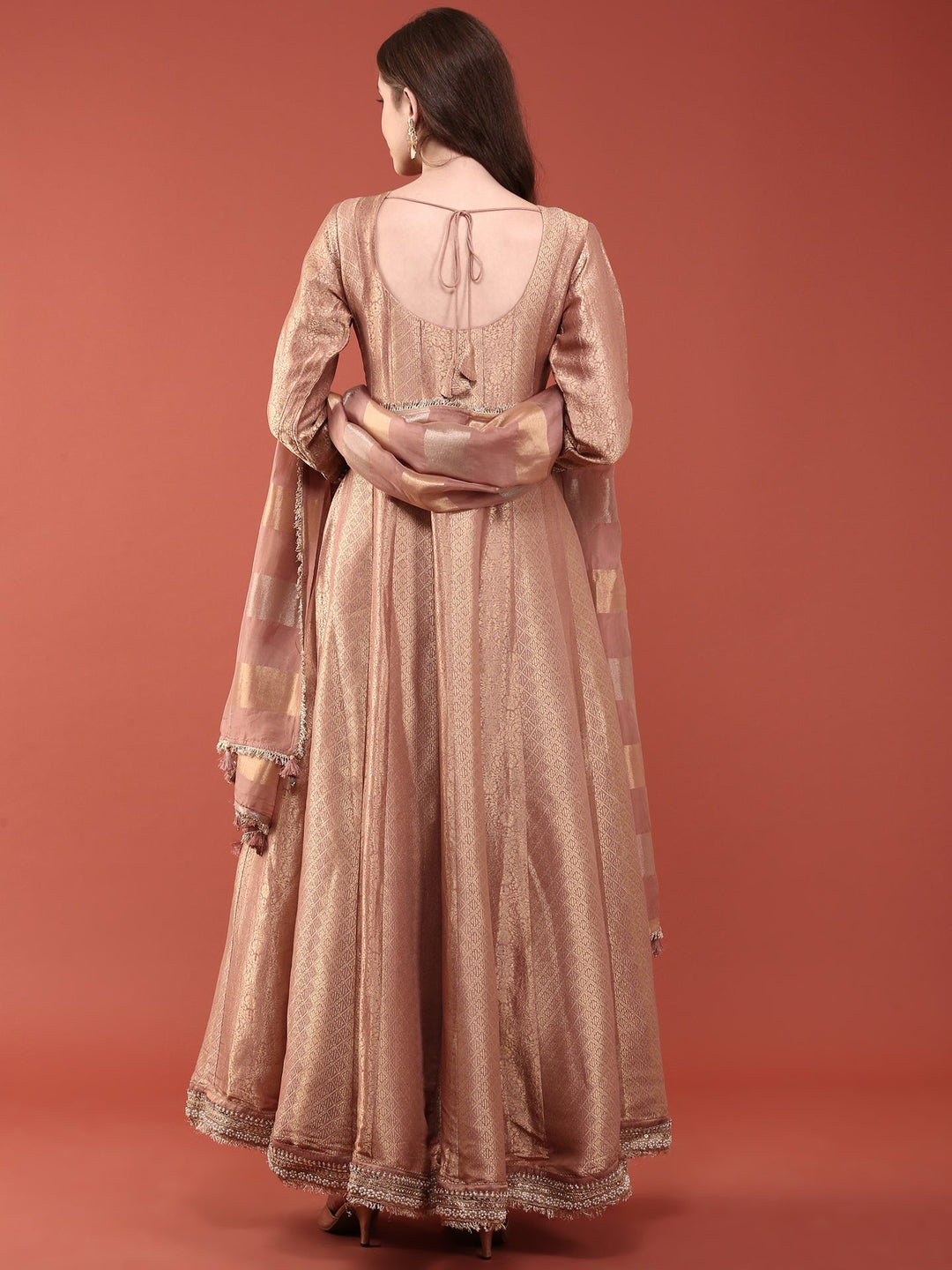 Neerus Pink Banarasi embroidered anarkali suit set - side view