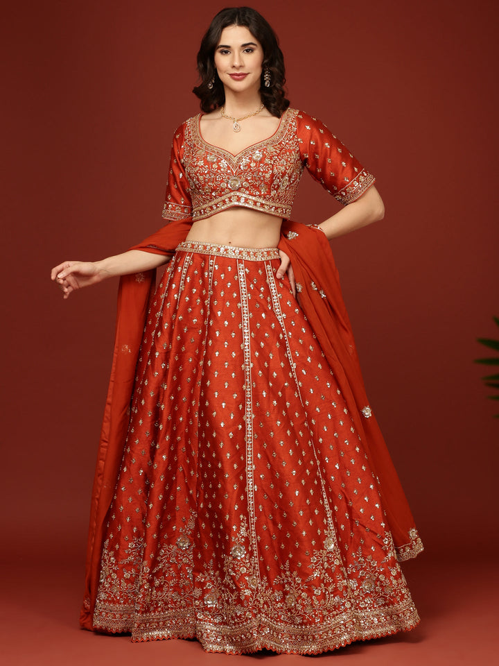 Neerus Orange silk hand embroidered lehenga set - detail view 2