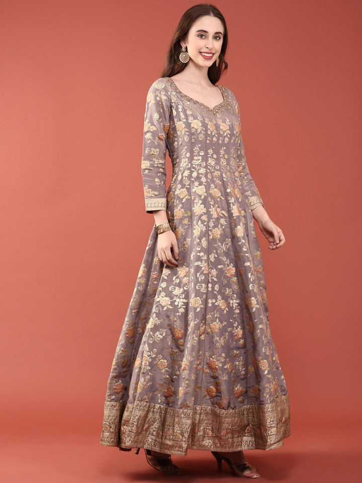 Neerus Purple tissue digital printed Anarkali suit set - back view