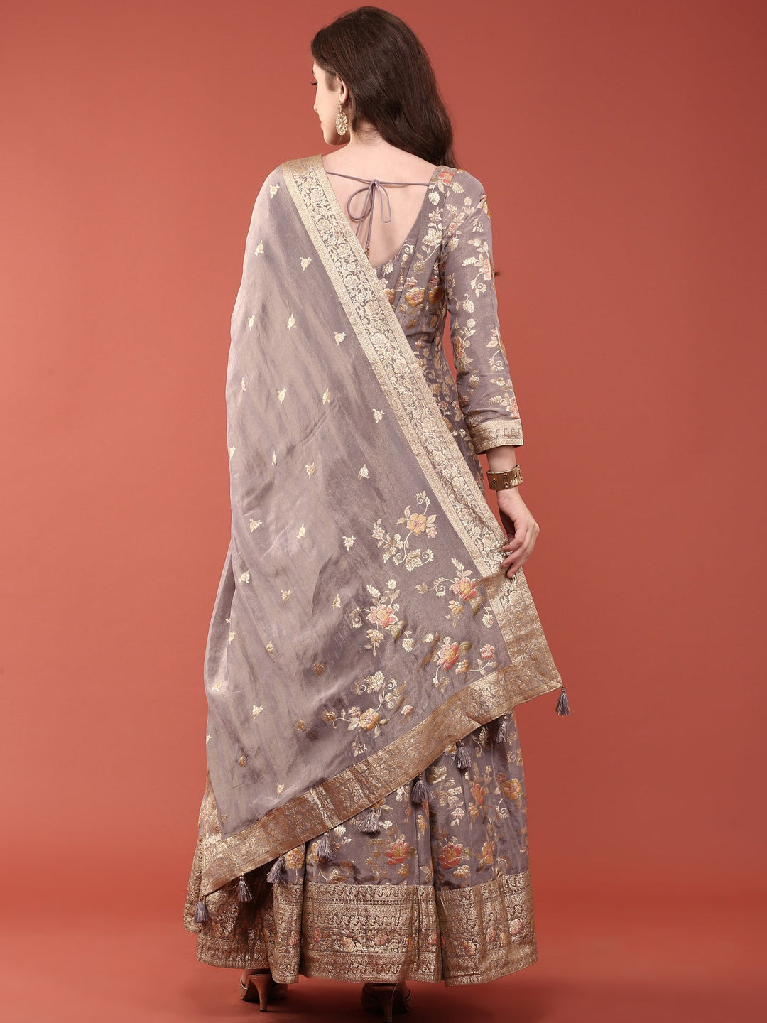 Neerus Purple tissue digital printed Anarkali suit set - side view