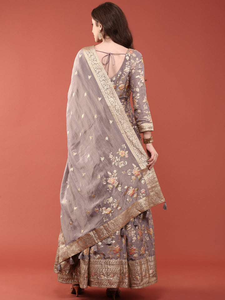 Neerus Purple tissue digital printed Anarkali suit set - side view