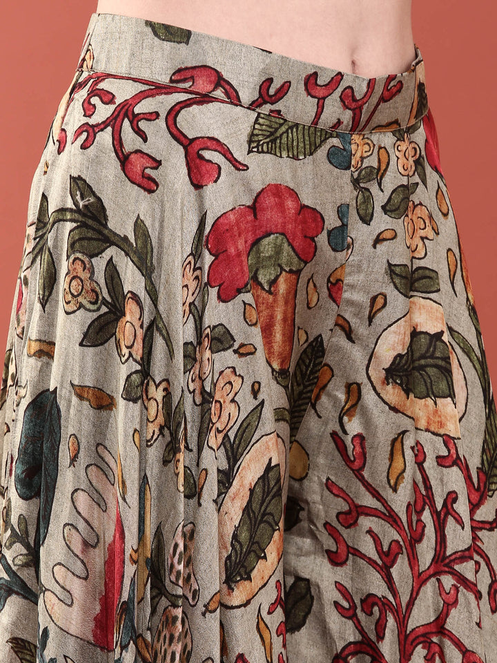 Neerus Green silk embellished crop top palazzo suit set - detail view 3