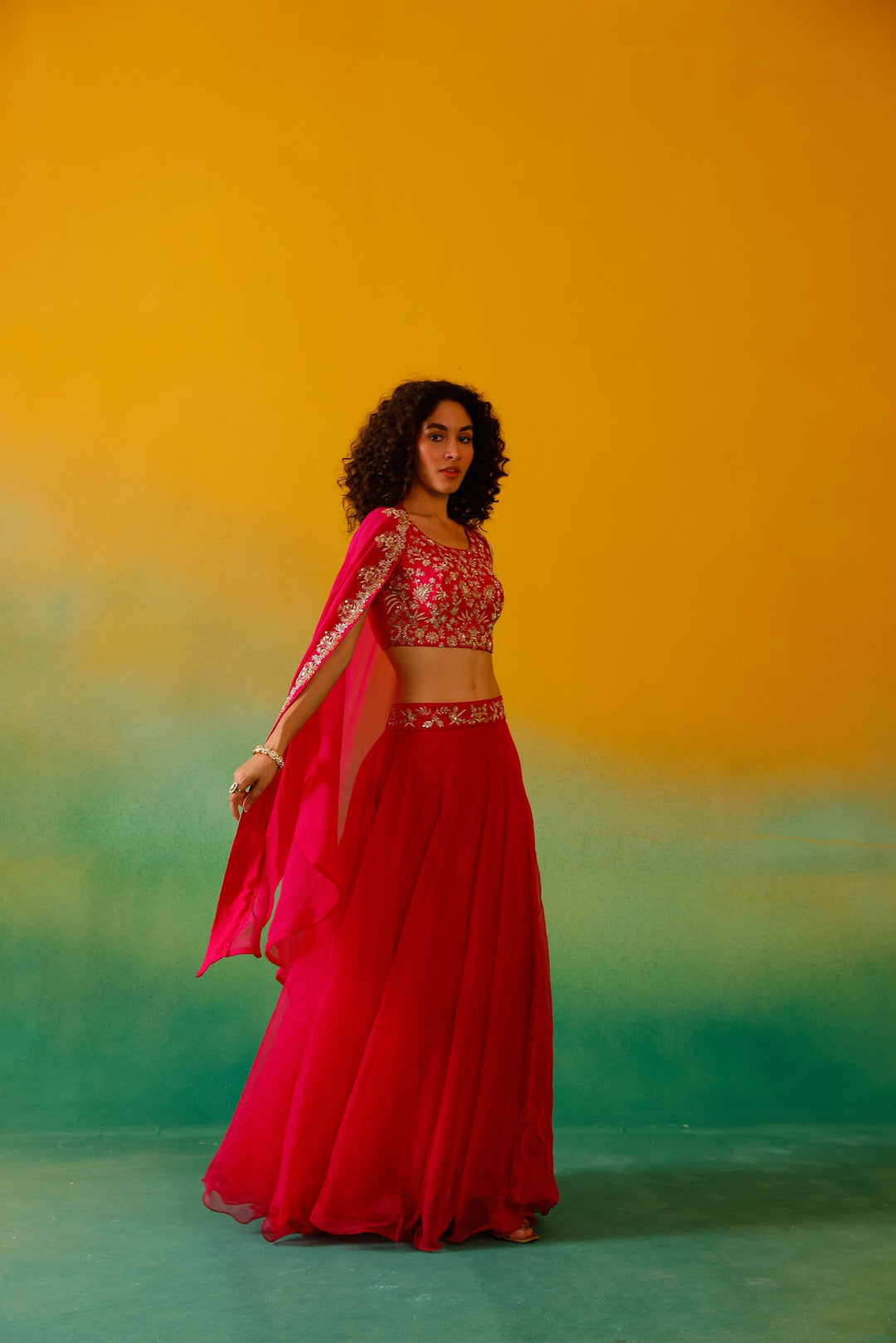Neerus Pink organza embroidered lehenga ghagra set - detail view 2