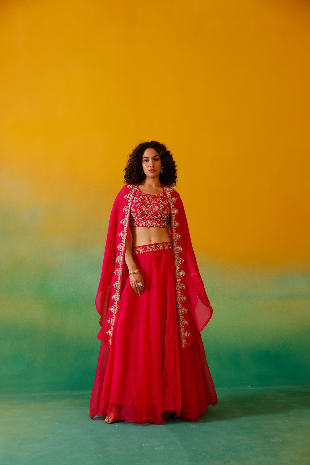 Neerus Pink organza embroidered lehenga ghagra set - detail view 8