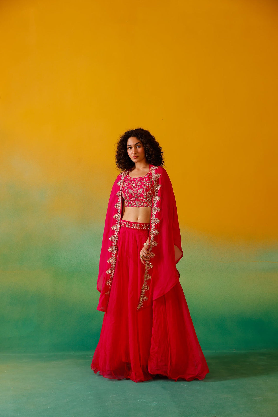Neerus Pink organza embroidered lehenga ghagra set - back view