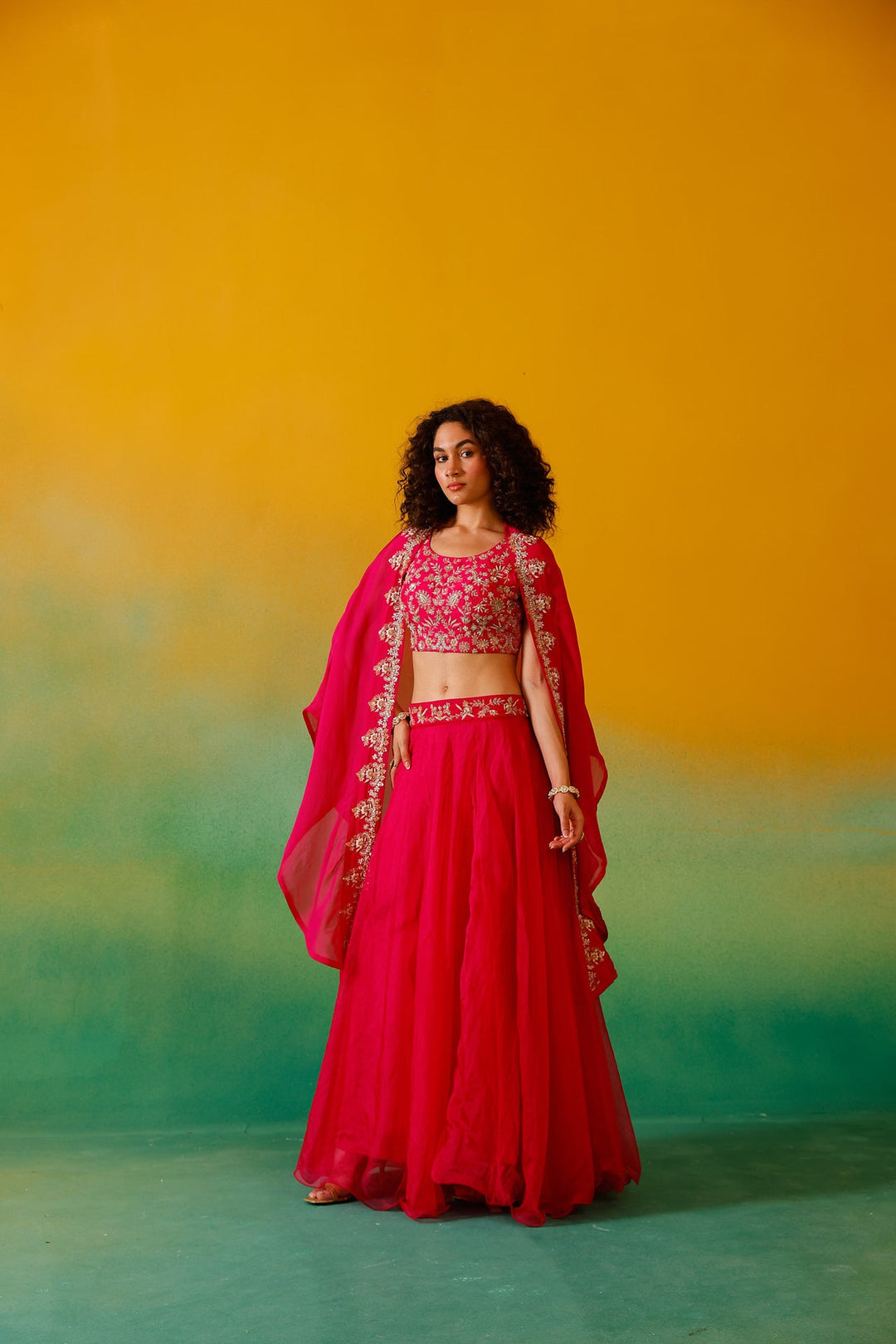Neerus Pink organza embroidered lehenga ghagra set - detail view 13
