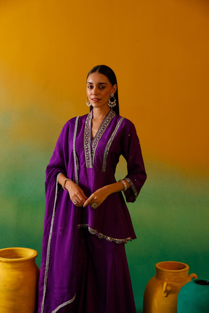 Neerus Purple silk embroidered suit set - detail view 8