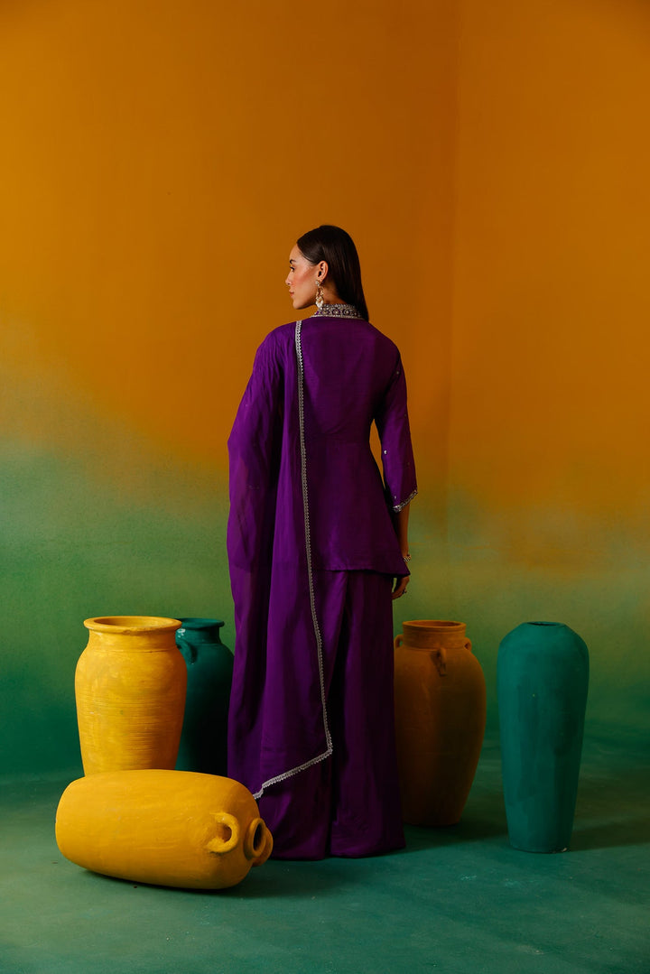 Neerus Purple silk embroidered suit set - detail view 1