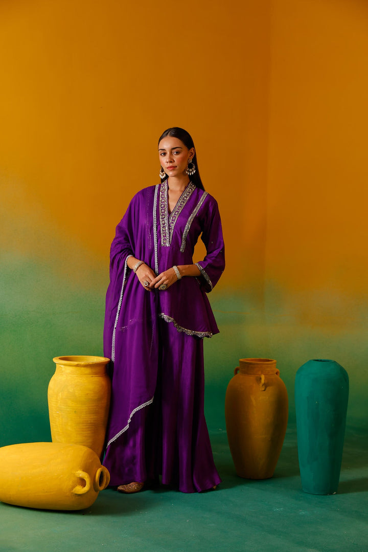 Neerus Purple silk embroidered suit set - detail view 11