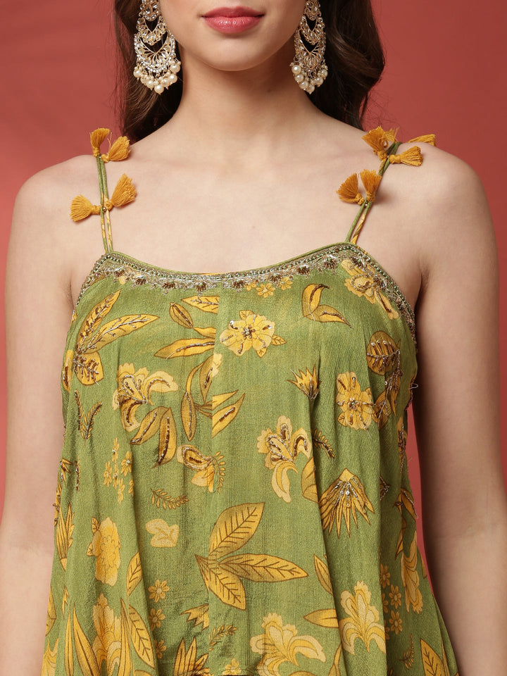 Neerus Green georgette printed palazzo set - detail view 1