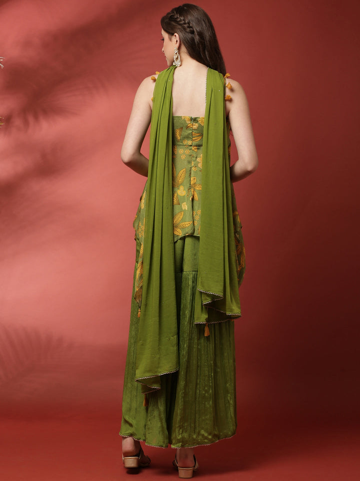 Neerus Green georgette printed palazzo set - side view