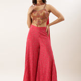 Pink Chinon Crop Top Palazzo Set