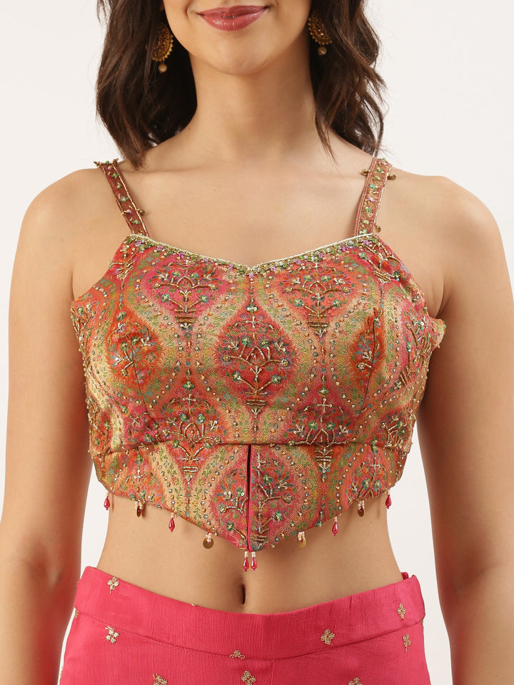Neerus Pink chinon crop top palazzo co-ord set - detail view 1