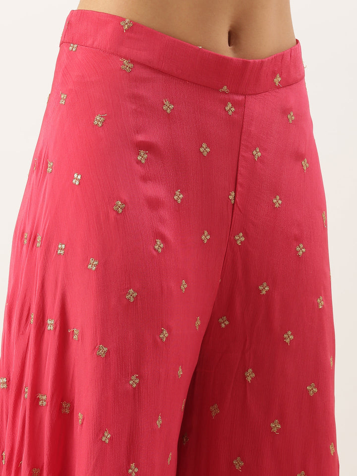 Pink Chinon Crop Top Palazzo Set