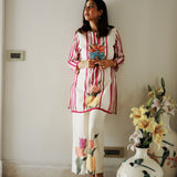 Neerus Off White Casual Embroidered Kurti and Trouser
