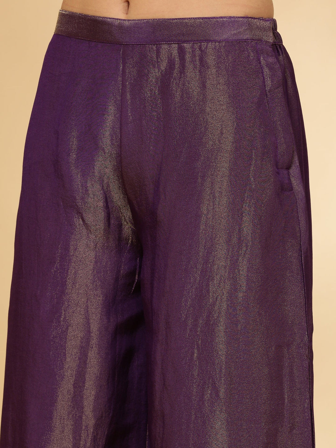 Neerus Purple tissue hand embroidered Anarkali suit set - detail view 4