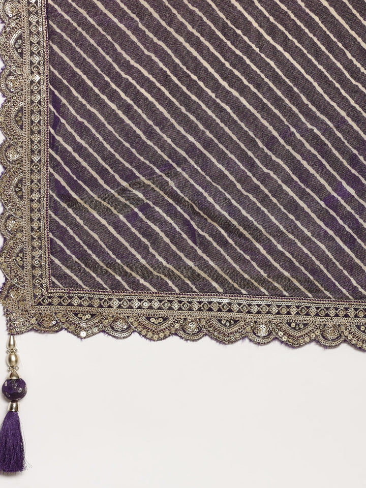 Neerus Purple tissue hand embroidered Anarkali suit set - detail view 5