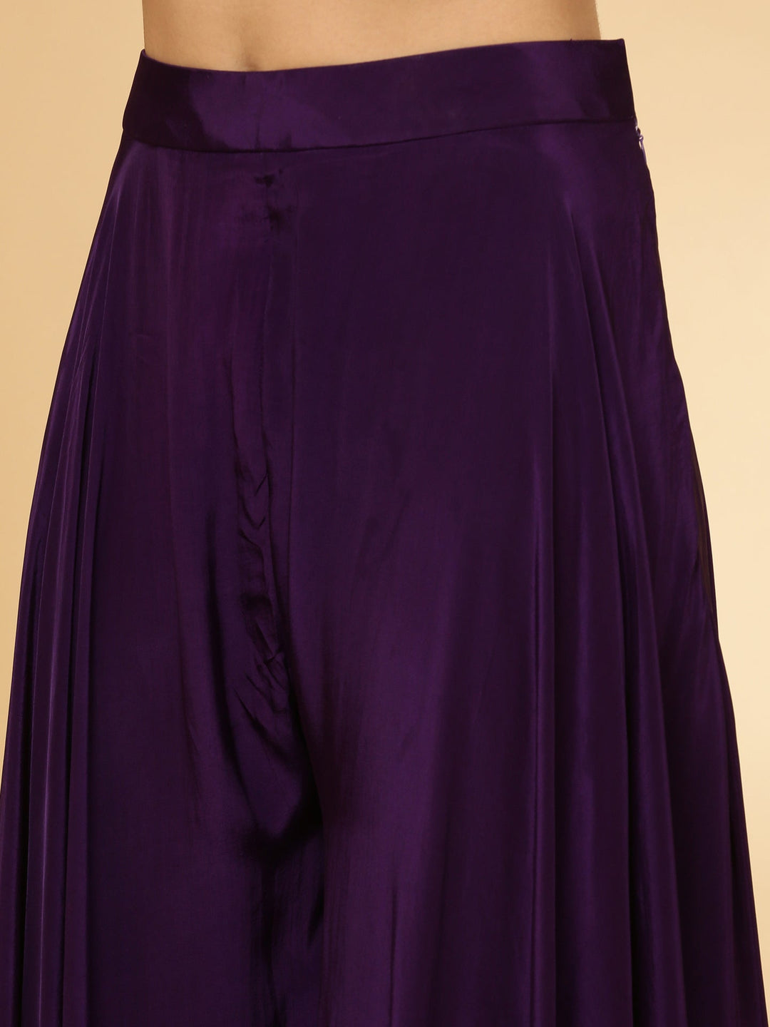Neerus Purple georgette hand embroidered crop top palazzo suit set - detail view 3
