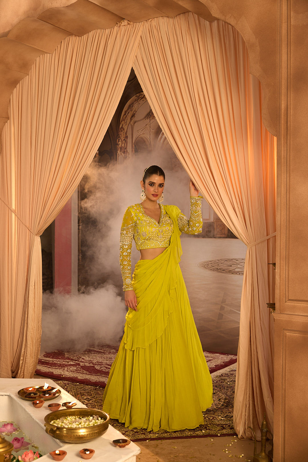 Neerus Green georgette embroidered lehenga set - detail view 7