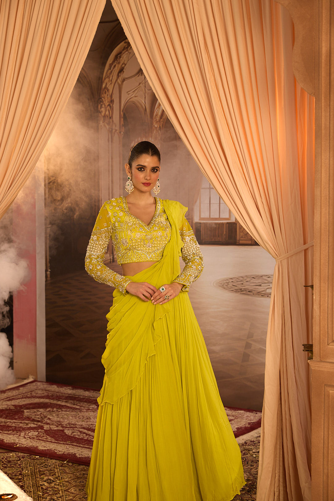 Neerus Green georgette embroidered lehenga set - detail view 11