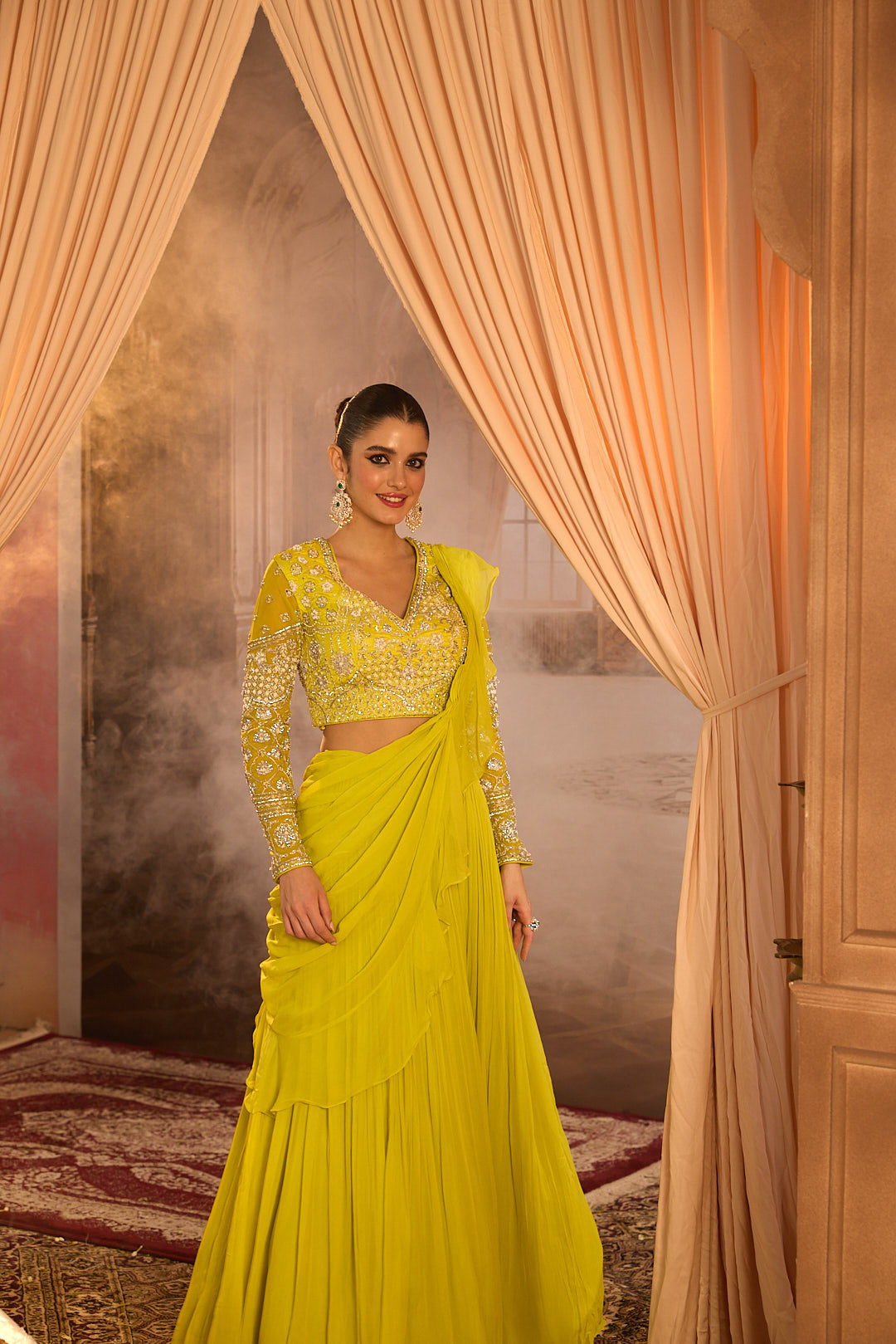 Neerus Green georgette embroidered lehenga set - detail view 13