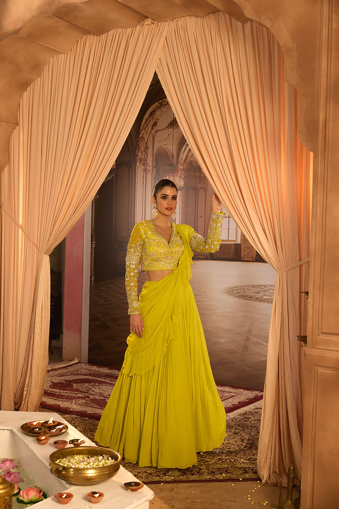 Neerus Green georgette embroidered lehenga set - detail view 3
