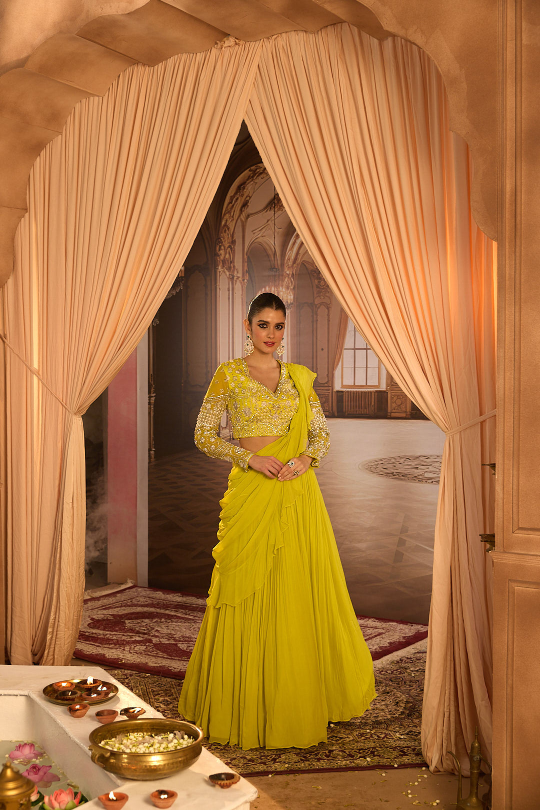 Neerus Green georgette embroidered lehenga set - detail view 5