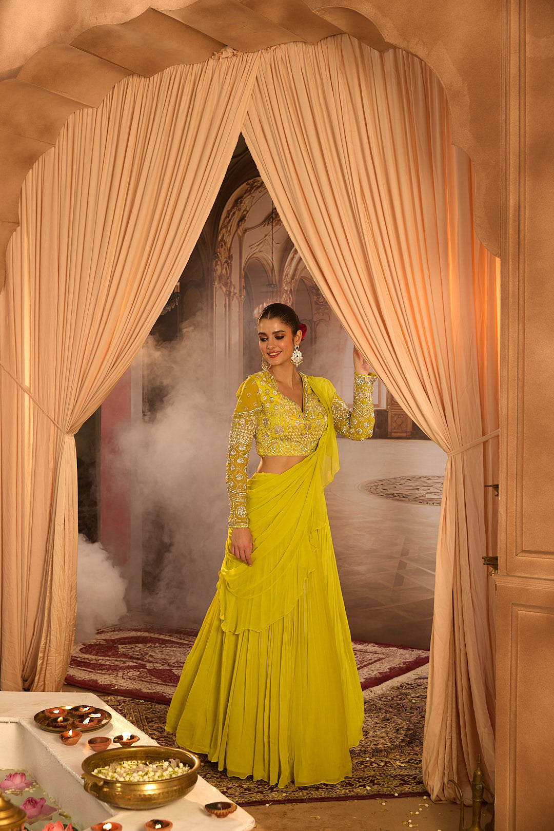Neerus Green georgette embroidered lehenga set - detail view 6